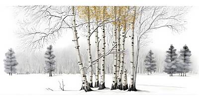 Drawings Rights Managed Images - Winter Splendor Royalty-Free Image by HusbandWifeArtCo