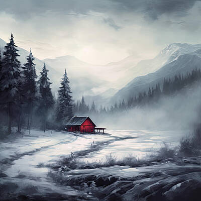 Surrealism Paintings - Winters Whisper - Winter Wonderland Art by Lourry Legarde