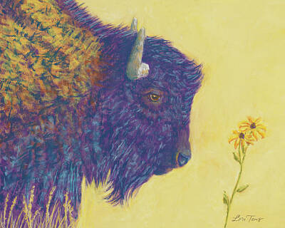 Sunflowers Drawings - Wistful Bison aka Buffalo by Lori Tews