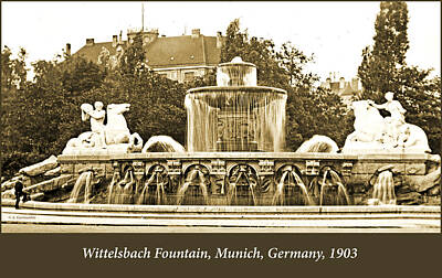 Beach House Throw Pillows - Wittelsbach Fountain, Munich, Germany, 1903 by A Macarthur Gurmankin