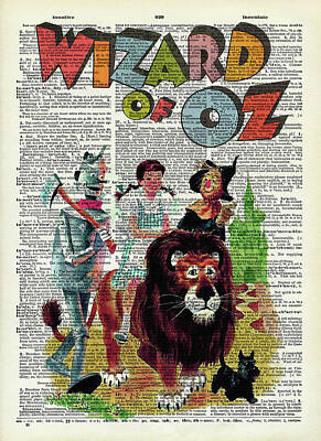 Fantasy Digital Art - Wizard of Oz friends on dictionary page by Mihaela Pater
