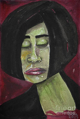 Recently Sold - Lilies Paintings - Woman Anguished Alone by Allie Lily