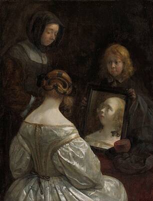 Christmas Trees - Woman at a Mirror Gerard ter Borch II c 1652 by Timeless Images Archive
