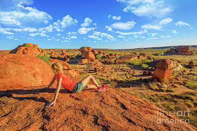 Science Collection - Woman at Devils Marbles lookout by Benny Marty