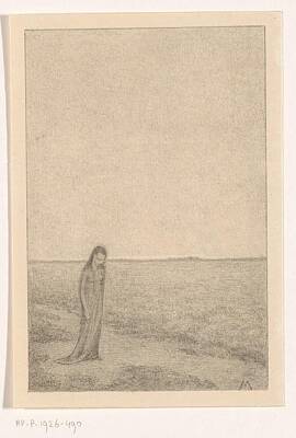 Barnyard Animals - Woman in Flat Landscape Simon Moulijn 1901 by Artistic Rifki