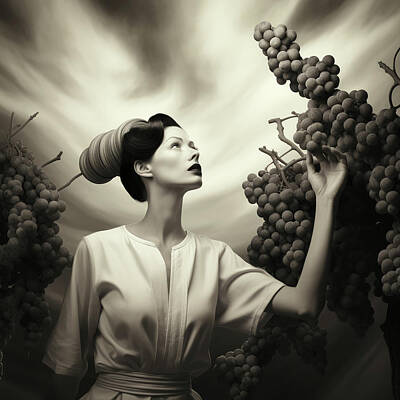 Sports Tees - Woman w Giant Grapes in Vineyard by YoPedro
