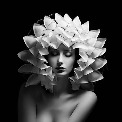 Nudes Digital Art - Woman Wearing a Very Flowery Headdress by YoPedro