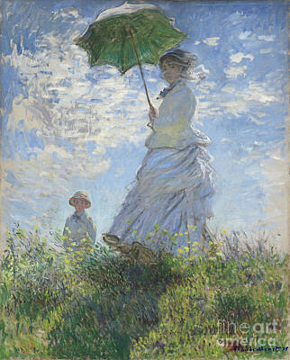 Cities Paintings - Woman with a Parasol - Claude Monet by Sad Hill - Bizarre Los Angeles Archive