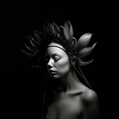 Nudes Digital Art - Woman with Flowered Headdress by YoPedro