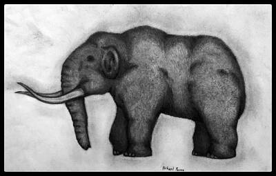 Animals Drawings - Woolly Mammoth W/ Border by Michael Panno