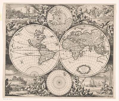 Stellar Interstellar Royalty Free Images - World map with an allegory of the four elements Romeyn de Hooghe 1663 1710 Royalty-Free Image by Timeless Images Archive