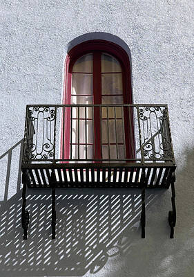 Food And Beverage Signs - Wrought Iron Balcony Red Door by David T Wilkinson