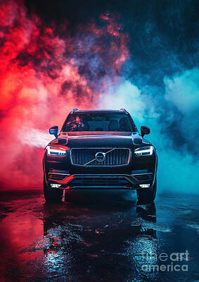 Transportation Digital Art Royalty Free Images - XC90 Recharge Radiance Volvo XC90 Recharge in Epic Smoke Art Series Royalty-Free Image by Clark Leffler