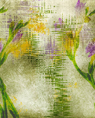 Abstract Flowers Digital Art - Abstract Yellow and Purple Flowers by Cordia Murphy