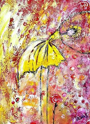 Whimsical Folk Art Rights Managed Images - Yellow Ballerina Royalty-Free Image by Irena Shklover