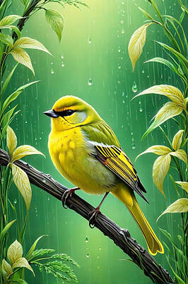 Religious Paintings - Yellow Bird by Manjik Pictures