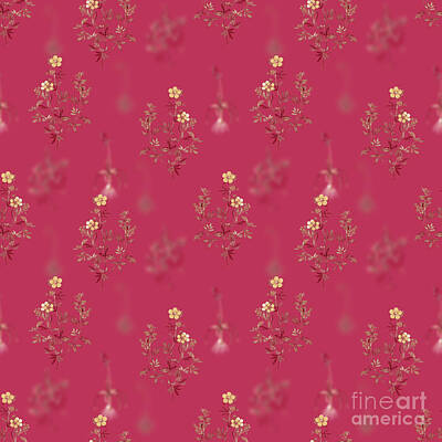 Everett Collection - Yellow Buttercup Flowers Botanical Seamless Pattern in Viva Magenta n.2006 by Holy Rock Design