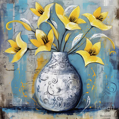 Still Life Paintings - Yellow Calla Lily Flowers by Tina LeCour