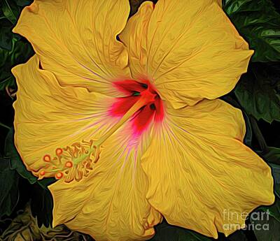 Abstract Flowers Photos - Yellow Hibiscus Flower Abstract Expressionism by Rose Santuci-Sofranko