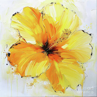 Florals Mixed Media - Yellow Hibiscus by Tina LeCour