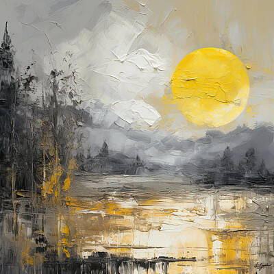 Impressionism Paintings - Yellow Moon Magic - Impressionist Landscapes by Lourry Legarde