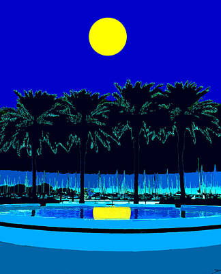 Mixed Media Rights Managed Images - Yellow moon over the yacht basin Royalty-Free Image by David Lee Thompson