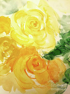 Roses Paintings - Yellow Roses by Rose Elaine