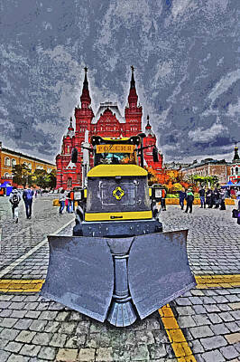 Travel Pics Digital Art Royalty Free Images - Yellow tractor. Red Square. Historical Museum. Royalty-Free Image by Andy i Za