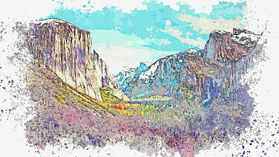 Abstract Skyline Rights Managed Images - Yosemite Valley, watercolor, by Ahmet Asar Royalty-Free Image by Celestial Images