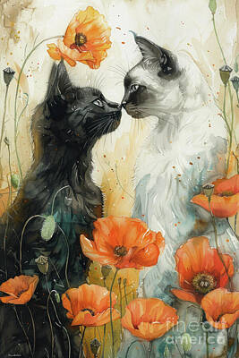 Floral Paintings - You Had Me At Meow by Tina LeCour
