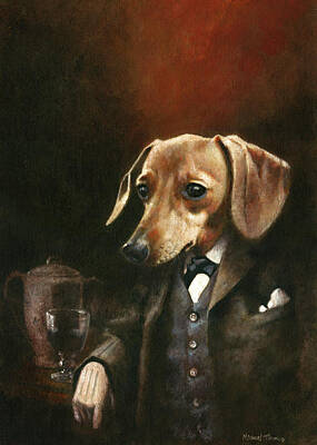 Surrealism Paintings - Young Gentleman Dachshund by Michael Thomas
