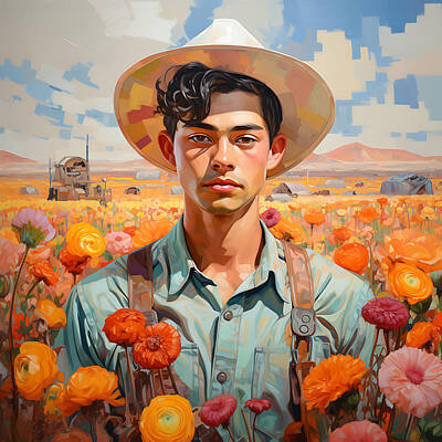 Surrealism Painting Royalty Free Images - Young handsome Farmer teen male in the style by Asar Studios Royalty-Free Image by Asar Studio