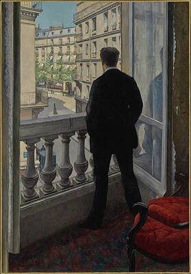 City Scenes Paintings - Young Man at His Window 1876 Gustave Caillebotte  by MotionAge Designs
