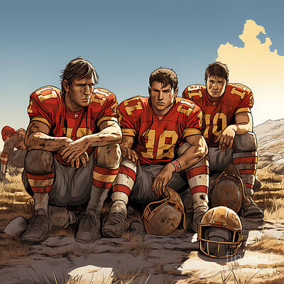 Football Paintings - youth american football team after a defeat com by Asar Studios by Celestial Images