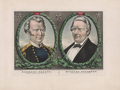 Celebrities Drawings - Zachary Taylor and Millard Fillmore - Whig Party Campaign Banner - 1848 by War Is Hell Store