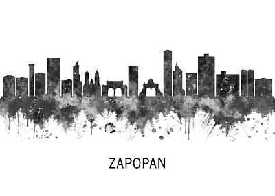 Wine Beer And Alcohol Patents - Zapopan Mexico Skyline BW by NextWay Art