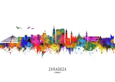 Abstract Landscape Digital Art Rights Managed Images - Zaragoza Spain Skyline Royalty-Free Image by NextWay Art
