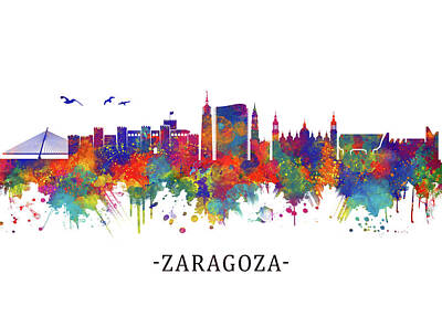 City Scenes Mixed Media Rights Managed Images - Zaragoza Spain Skyline Royalty-Free Image by NextWay Art