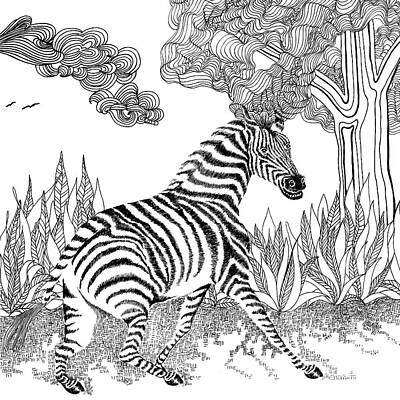 Animals Drawings - Zebra by Jennifer Wheatley Wolf
