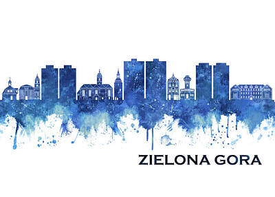 Abstract Skyline Mixed Media - Zielona Gora Poland Skyline Blue by NextWay Art