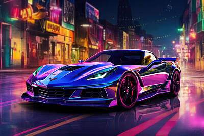 Royalty-Free and Rights-Managed Images - ZR1s Neon Symphony in City Lights by Lourry Legarde