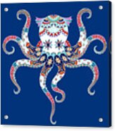 Rubino Zen Octopus Blue Red White Acrylic Print