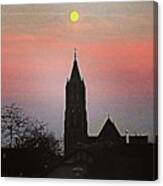 The Evening Moon Glows Above A Church Canvas Print