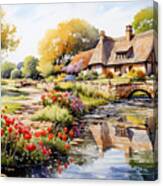 4d Watercolour Sketch Of A Thatched Cotswolds By Asar Studios #1 Canvas Print