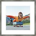 Young Boy Ready To Travel With Suitcase Framed Print
