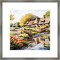 4d Watercolour Sketch Of A Thatched Cotswolds By Asar Studios #1 Framed Print