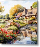 4d Watercolour Sketch Of A Thatched Cotswolds By Asar Studios #1 Metal Print