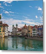 Panorama View Of Lucerne, Switzerland And Reuss River Metal Print