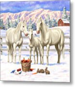 White Quarter Horses In Snow Metal Print