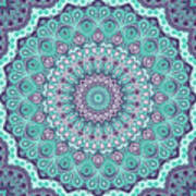 Blue And Purple Mandala Kaleidoscope Medallion Flower Poster